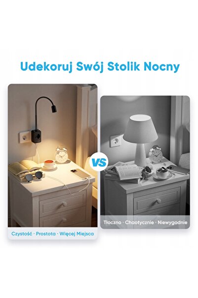 NO BRAND Lampă de perete LED pentru dormitor cu priză - lumină de citit pentr...