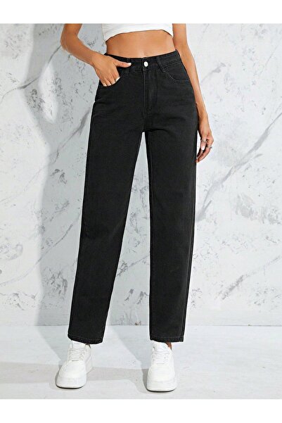 NO BRAND Blugi lungi negri, simpli, clasici, din bumbac, Shein 27
