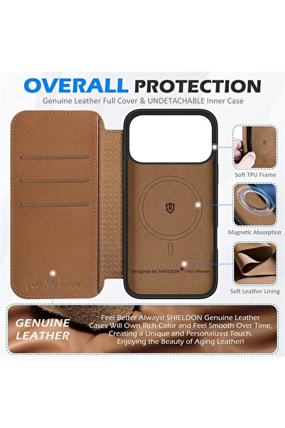 NO BRAND Husă Shieldon din Piele Naturală Magsafe pentru iPhone 17 Pro Max Su...
