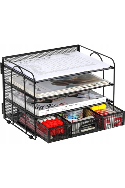 NO BRAND Organizator metalic A4 cu tavă din plasă și 4 sertare
