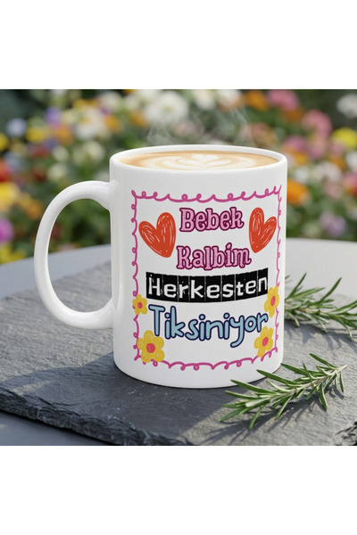 Mood Maker Design Bebek Kalbim Herkesten Tiksiniyor Esprili Hediyelik Kupa, O...