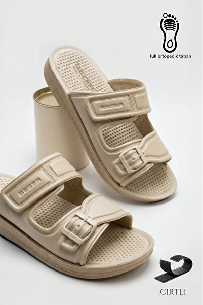 PAPATAY 1695 Men's Cream Color Velcro Orthopedic Slippers – Full Orthopedic S...