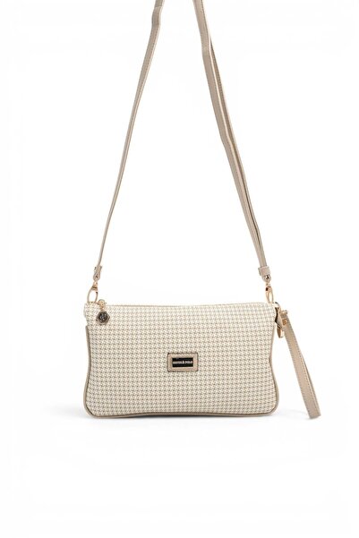 Silver Polo Beige - Sand Beige Houndstooth Plaid Women's Crossbody Bag Sp1291