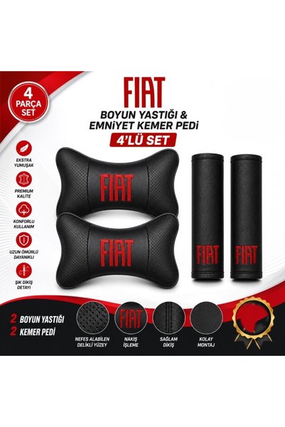 mutlu oto aksesuar Fiat Yeni Logo Boyun Yastık Ve Kemer Seti Kırmızı