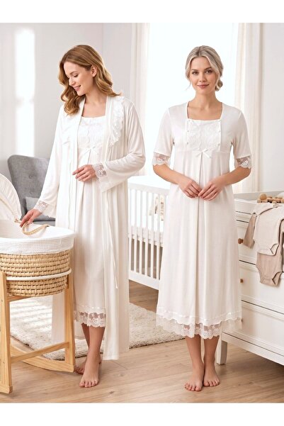Lohusa Homewear مجموعة ملابس نوم للحوامل من القطن بنسبة 100% بأكمام قصيرة وتص...