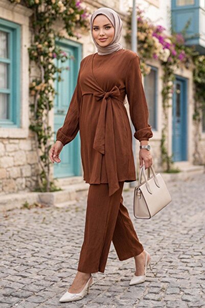 hafsamina Cross-Tied Double Suit Brown Hm2939