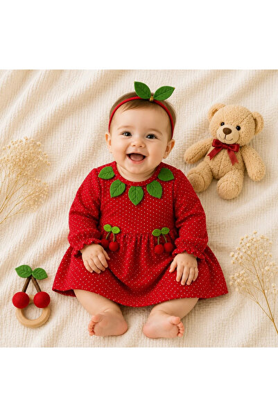 BEBELON TAÇ HEDİYELİ BEBEK KİRAZ ELBİSE