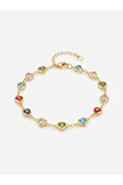 JANRA WORLD Heart Figured Gold Anklet with Colorful Stones Y Chain Design Sta...