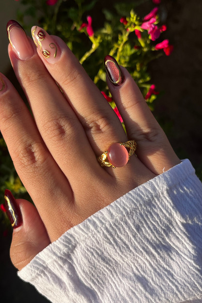 Liora Glow Pembe Taşlı Ayarlanabilir Vintage Yüzük