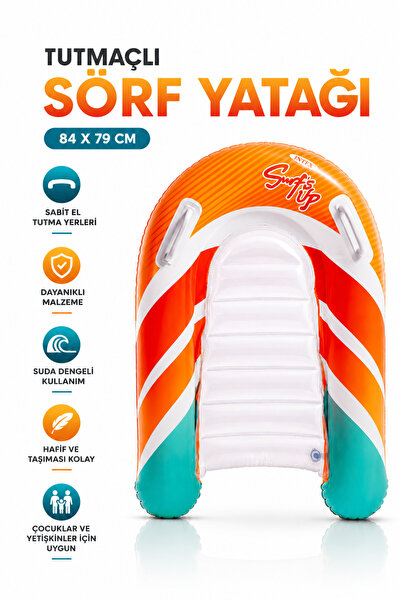 NeoThings Tutmaçlı Şişme Sörf Yatağı 84x79 cm – Deniz Yatağı, Havuz Yatağı, Ç...