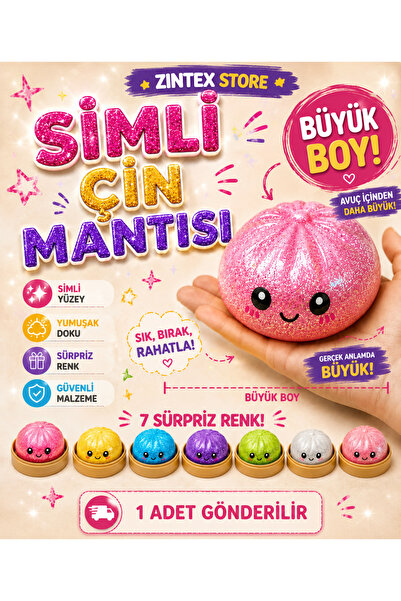 zinstore %100 Büyük Boy Simli Squishy Çin Mantısı Sıkılabilir Stres Oyuncağı