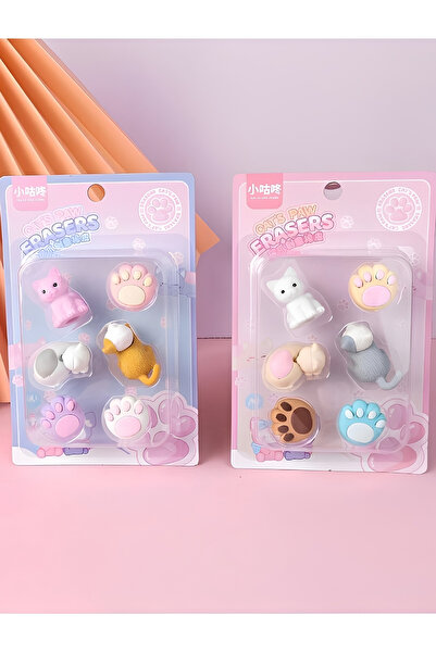 ÖZ OFİS Yeni Sezon 3D Sevimli Cat's Paw Temalı Figürlü Silgi Seti - Özel Kutu...