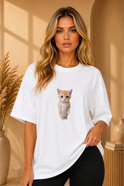 FECCY Premium Cat Printed Unisex Oversize Γυναικείο T-Shirt Ανδρικό T-Shirt Β...