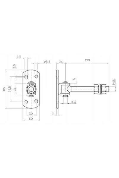 NO BRAND Suport reglabil M16 L-130 pentru placă 115X50X5, 4 bucăți