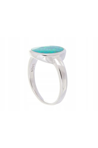 NO BRAND Inel de argint placat cu rodiu, mărimea 12, cu opal de 13mm, cadou