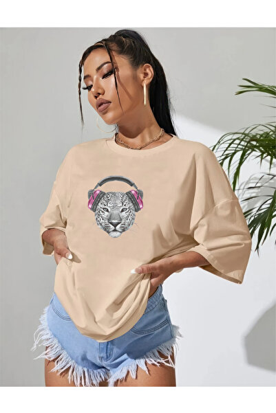 H&GHAMLEGİYİM T-shirt με στάμπα KAPLAN VE MÜZİK TASARIM σε μεγάλο μέγεθος