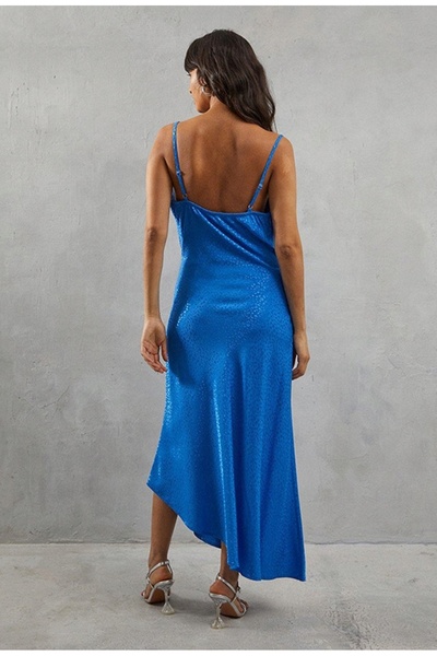 NO BRAND Rochie asimetrică albastră Midaxi cu bretele, depozit 36