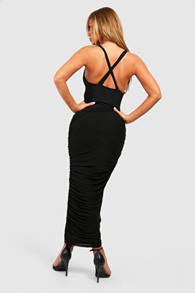 NO BRAND Rochie maxi neagră mulată din plasă, de cocktail, Boohoo 36