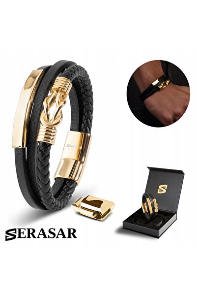 NO BRAND Serasar, Brățară din piele pentru bărbați  "Proud ", Aur, 23 cm