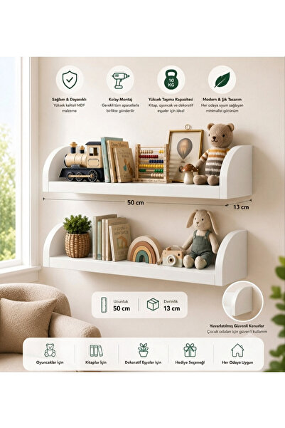 MTŞB Duvar Rafı 50x13 cm – MDF Çocuk Odası Kitap ,Oyuncak ve Dekor RafI
