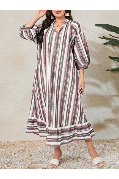 NO BRAND Rochie simplă albă Midaxi Mâneci 3/4 Bufante Decolteu în V Model cu ...