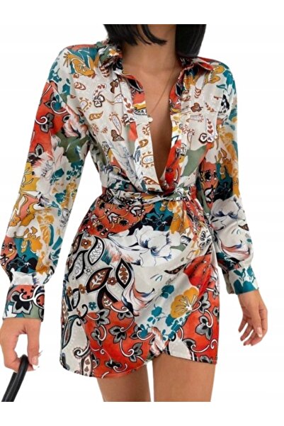 NO BRAND Rochie mini cu imprimeu, clasică, petrecută, cu mânecă lungă, SOBE M