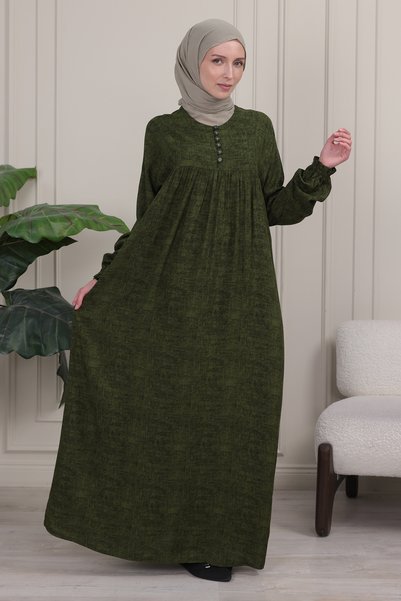 fistan Shirred Robadan Buttoned Front Viscose Fabric Tesseture Clothing Mother Dress Prayer Dress
