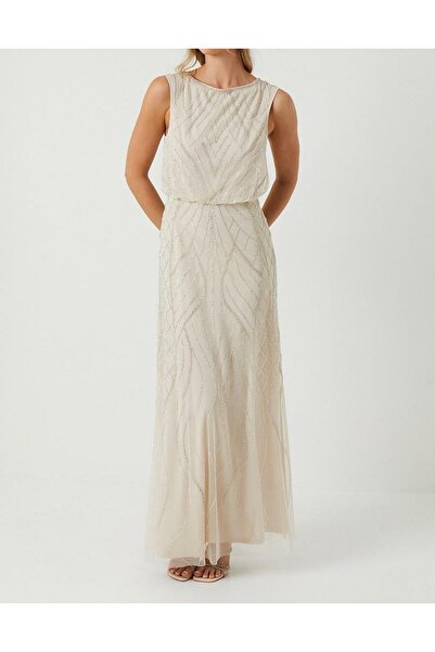 NO BRAND Rochie Maxi Bej Fără Mâneci, Clasică, Simplă, Oasis 36