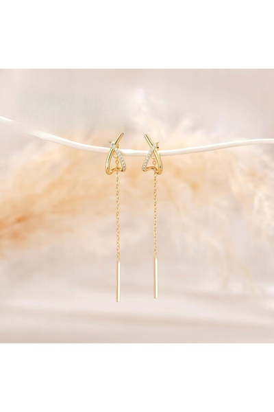 NO BRAND Cercei lungi de damă din aur de 14K, cu lanț