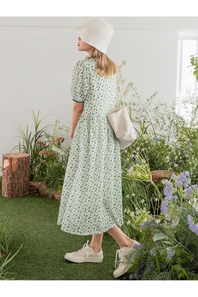 NO BRAND Rochie Midaxi Shein cu mânecă scurtă, verde, cu imprimeu floral, 38