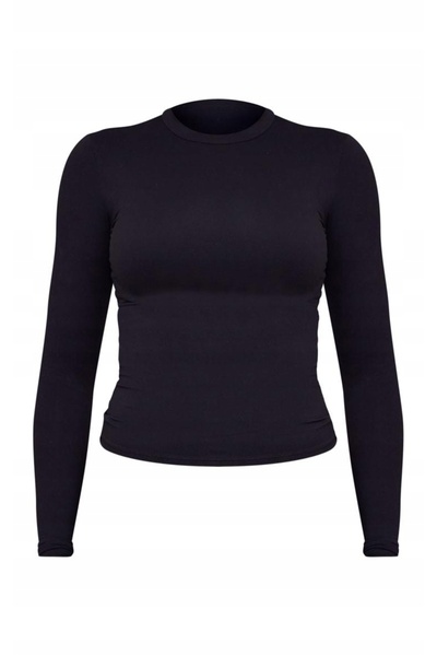 NO BRAND Prettylittlething bluză neagră slim fit cu mânecă lungă, simplă, 40