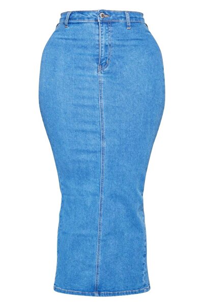NO BRAND Fustă clasică albastră din denim, maxi, cambrată, Prettylittlething 42