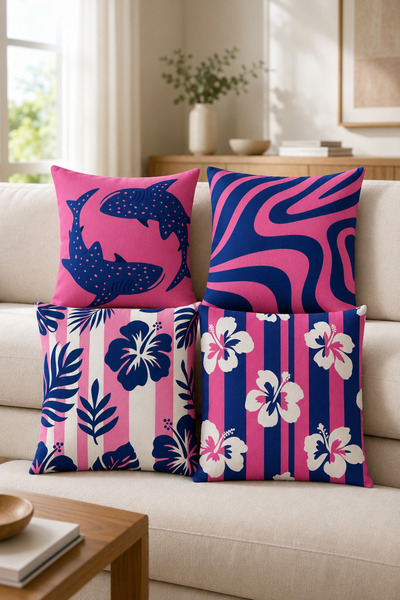 stellahomes Set of 4 Decorative Throw Pillow Covers Pink Navy Blue Shark and ...