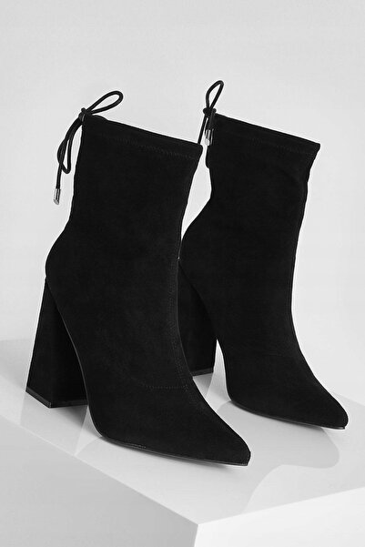 NO BRAND Boohoo 41 Ghete negre din piele ecologică cu șireturi