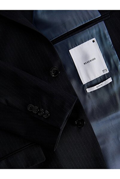 NO BRAND Sacou bleumarin slim fit clasic cu dungi la un rând de nasturi 52