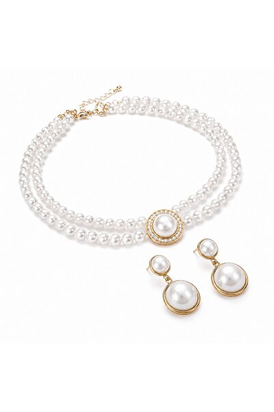 Nevara Women's Classic Pearl Design Necklace and Earring Set - 3-Piece Elegan...