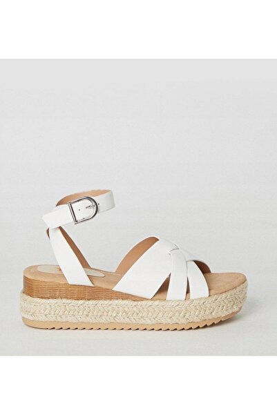 NO BRAND Sandale albe cu platformă tip espadrille, cu cataramă, din piele eco...