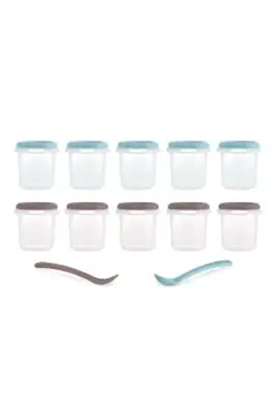 Miniland Set 10 recipiente ermetice gradate cu 2 lingurite Terra 200 ml