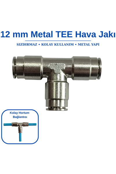 BROTECH 12mm TEE Ekleme Jakı Metal - Pnömatik Metal Jak - Hava Hortum Bağlantısı