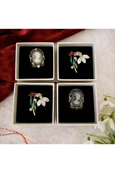 velve Set 4 martisoare tip brosa Camee Flower, ambalate in cutii individuale,...