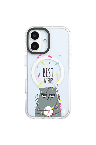 Casen iPhone 17 Yanları Beyaz Magsafe Arty Şeffaf Best Wishes Kedi Tasarımlı ...