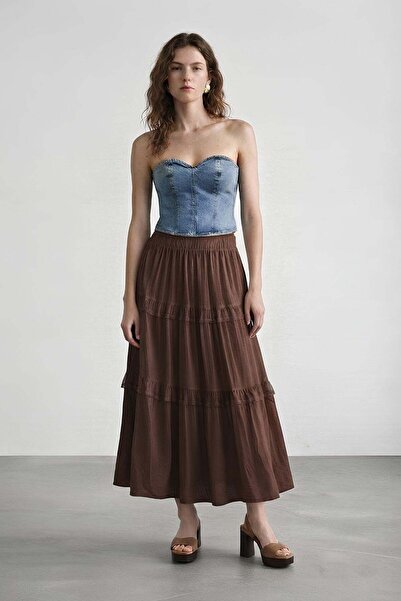 Shopping Shop Ruffled Long Skirt Brown