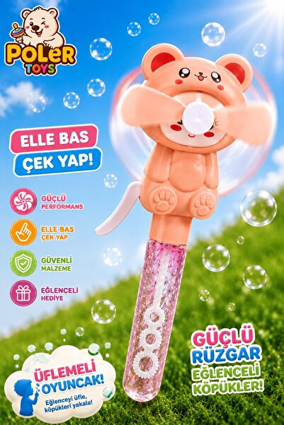 POLER TOYS Manuel Figürlü Fan Hem Üflemeli Hem Fan Çeşitli Figürlü sıvılı Üfl...