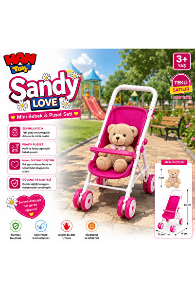 Han toys Sandy Love Mini Bebek ve Puset Seti – Taşınabilir Oyuncak Bebek