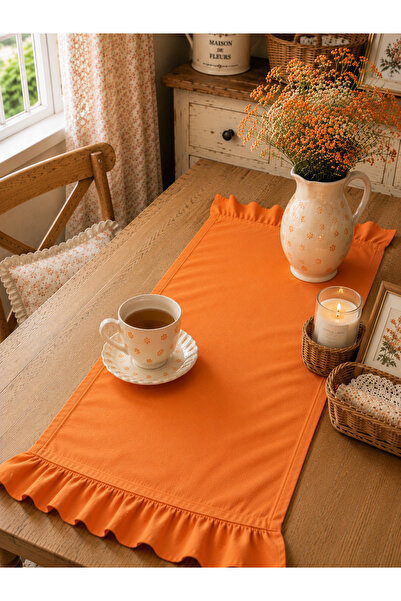 ŞAH TEXTILE DESIGN Pamuk karışımlı keten dokulu fırfırlı runner 40x110