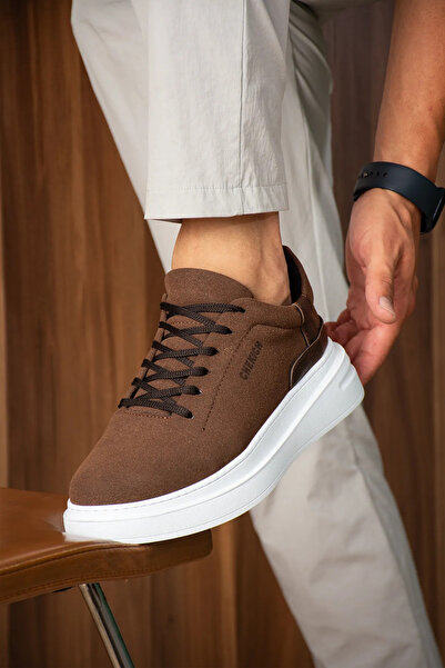 pabucmarketi Lace-Up Men's Sports Shoes Brown Suede