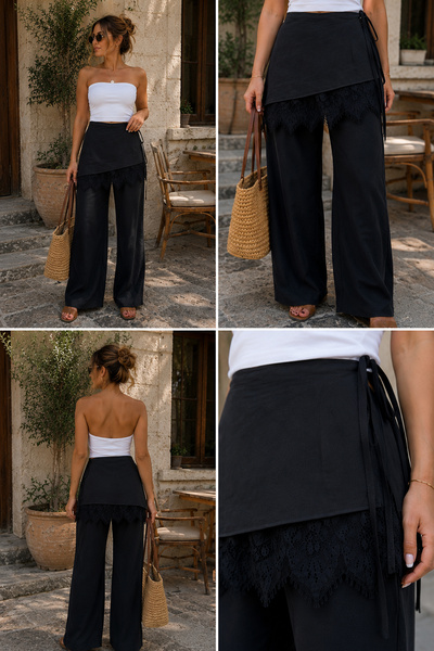 FH Living Tied Lace Detailed Wide Leg Trousers