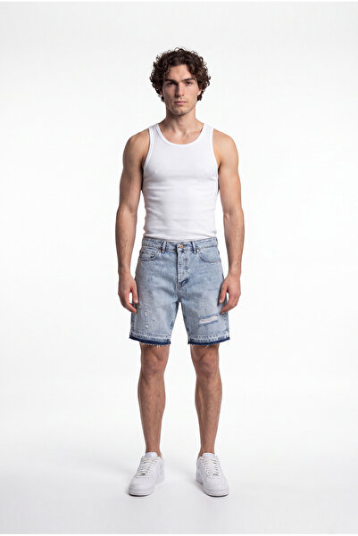 Machinist Men's Boyfriend Distressed Jean Shorts Light Blue