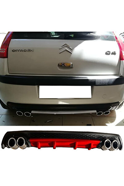 HasAkman Citroen C4 Kırmızı Difüzör Çiftli Yuvarlak Egzoz Görünümlü D Tip Dif...