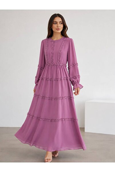 QARA Chiffon Dress with Elastic Waist and Ruffle Details